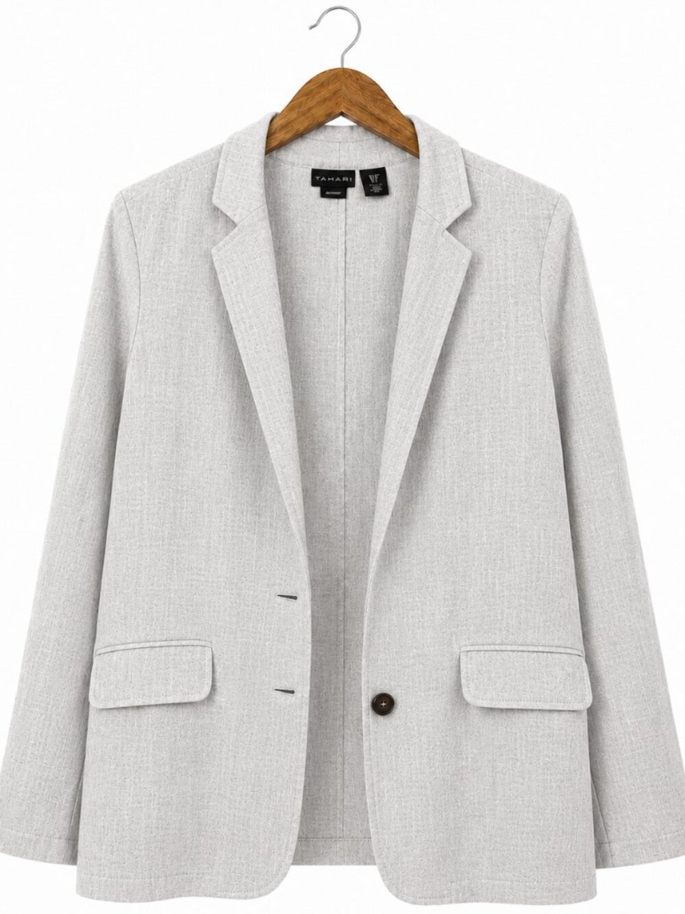 Tahari‎ 100% Linen Blazer Gray Lightweight Relaxed Coastal Grandma Work Jacket